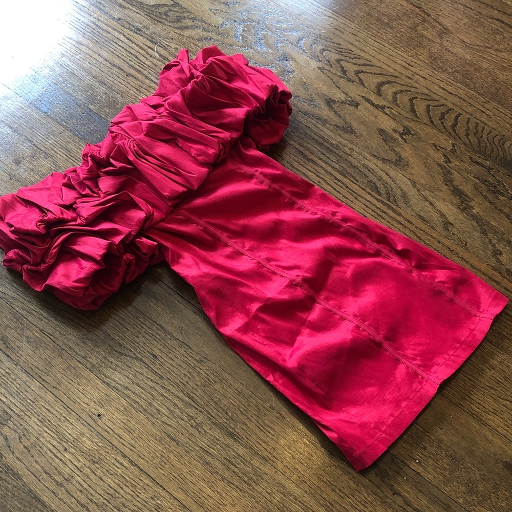 Nasty Gal Red Ruffle Ruched Taffeta Stretch Mini Dress - Picture 3 of 7